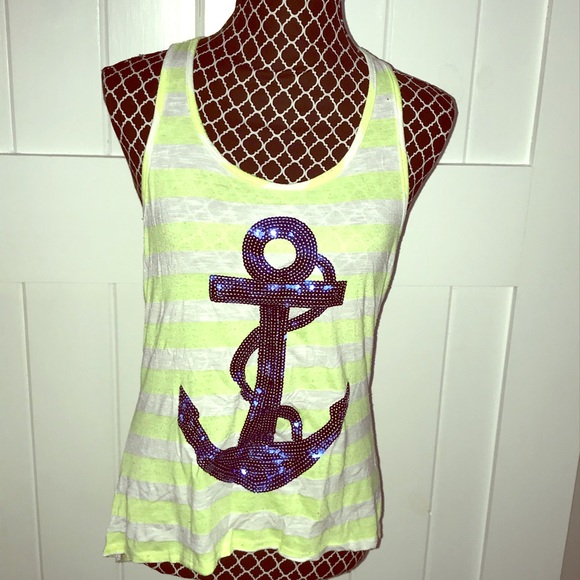 White & Neon Yellow Anchor tank top - Picture 1 of 2